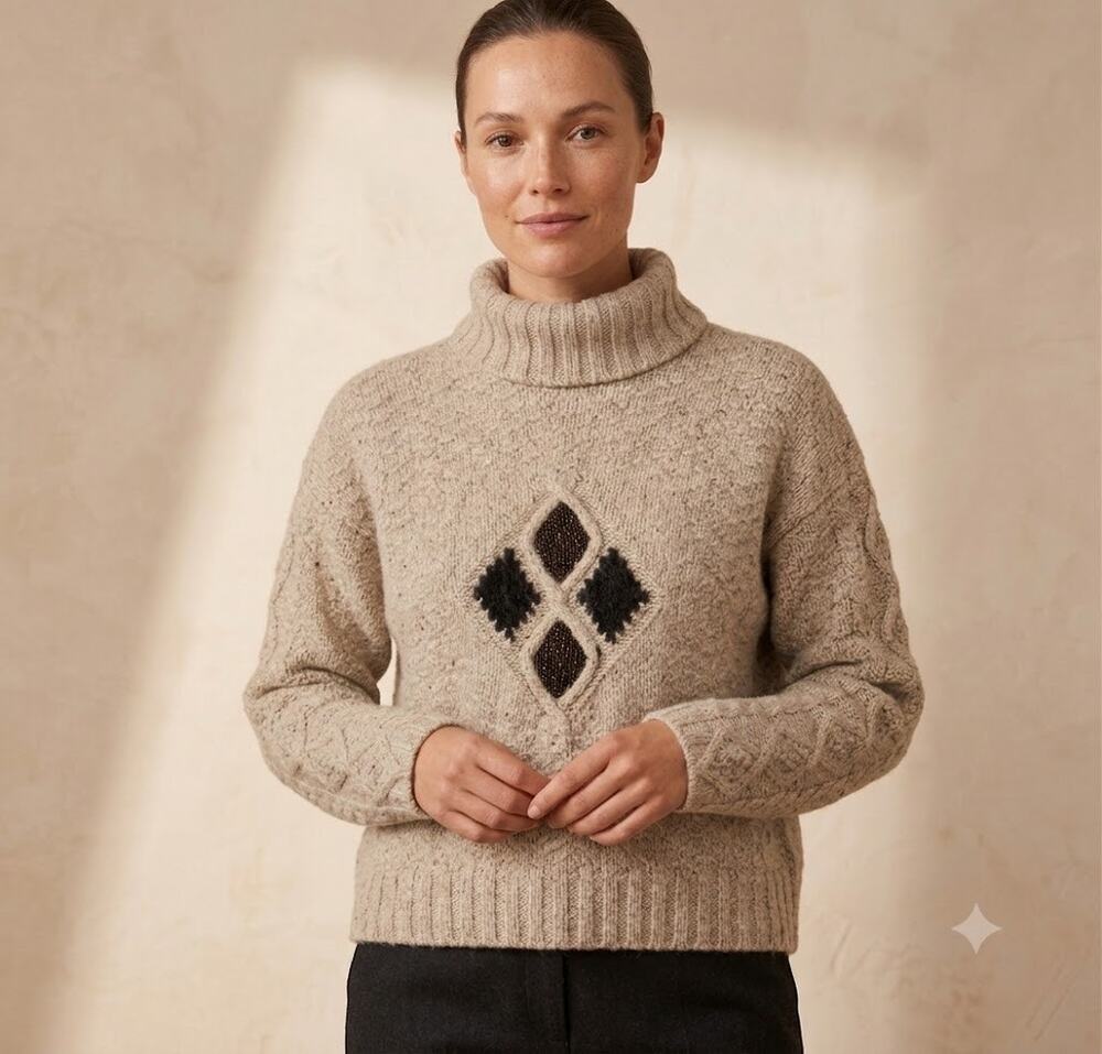 Vintage Carraig Donn Aran handknit Ireland Irish Wool cream Sweater size medium